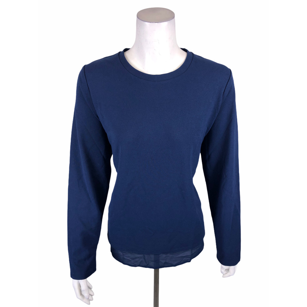 BROOKE SHIELDS Timeless Women's Mixed Media Long Sleeves Top Navy Large Size